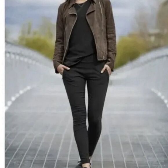 Athleta Helena Suede Leather Moto/Biker Jacket Brown Size XS Fully Lined EUC - Picture 3 of 14